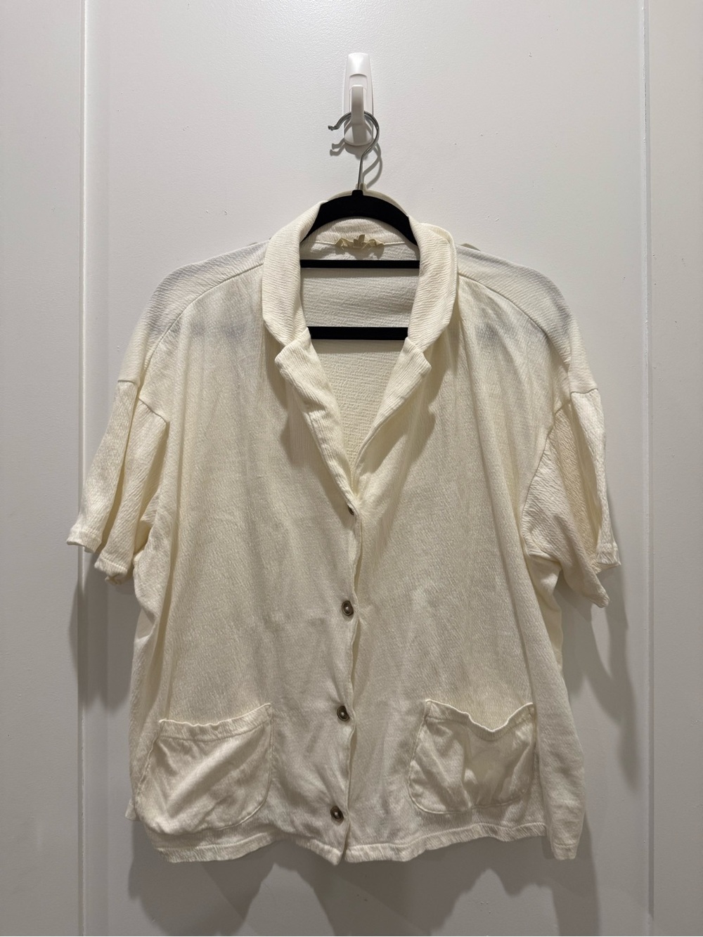 Madewell Cream Button-Up Short Sleeve Knit Top